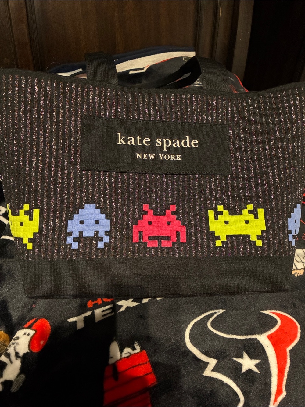 kate spade New York Black Tote Space invaders